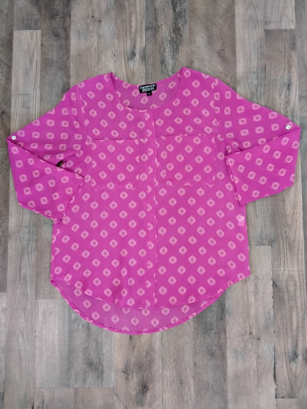 Worthington Pink Patterned Roll-Sleeve Blouse